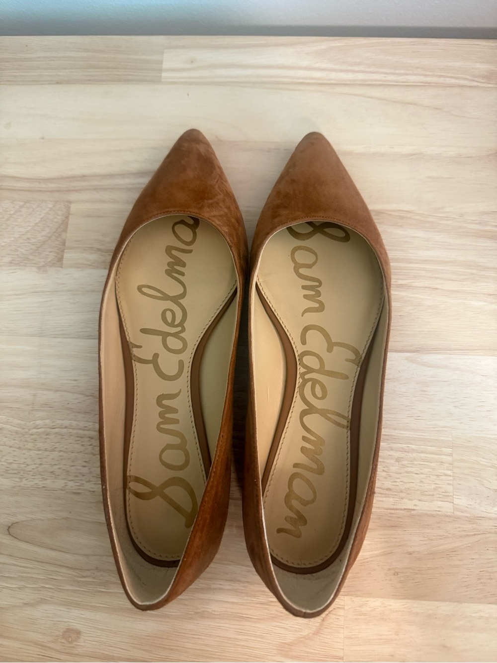Sam Edelman Cognac Suede Pointed-Toe Flats